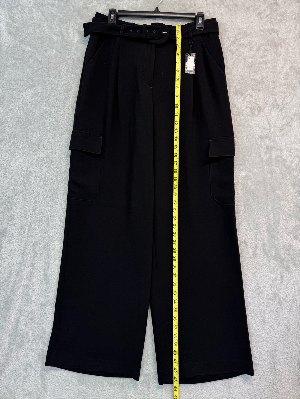 Express Black High-Waist Wide-Leg Cargo Utility Pants with Belt Size 10R - Picture 4 of 9
